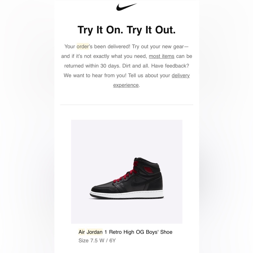 NIKE OG AIR JORDANS BLACK/RED/WHITE ! Boys size 6 women’s size 7.5